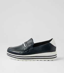 Vices Xf Navy White Leather Loafers by Ziera at Ziera NZ