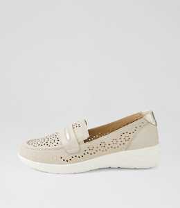 Nerrida W Almond Pale Gold Leather Loafers by Ziera at Ziera NZ