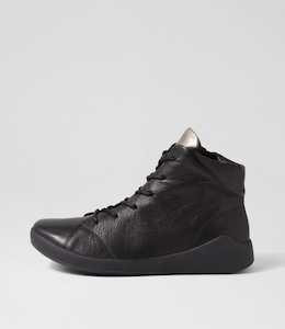 Yorkers Xw Black Pewter Leather Lace Up Boots by Ziera at Ziera NZ