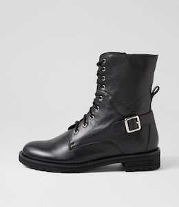 Shoe: Miyoko W Black Leather Lace Up Boots by Ziera at Ziera NZ