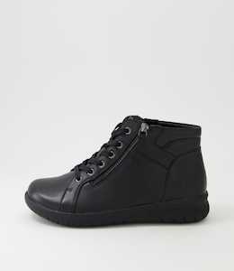 Shaunat Xf Black Leather Lace Up Boots by Ziera at Ziera NZ