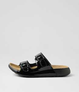 Yexta W Black Wrinkle Patent Slides by Ziera at Ziera NZ