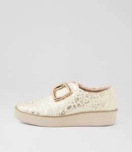 Zeki W Beige Gold Leopard Leather Sneakers by Ziera at Ziera NZ