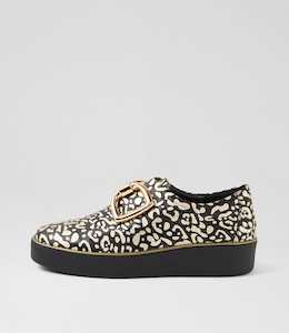 Zeki W Black Gold Leopard Leather Sneakers by Ziera at Ziera NZ