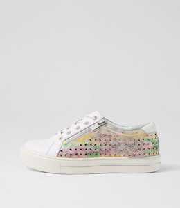 Ayleen W White Multi Dot Leather Sneakers by Ziera at Ziera NZ