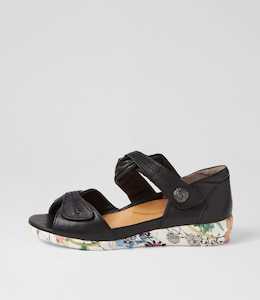 Doxie W Black Bright Floral Leather Sandals by Ziera at Ziera NZ