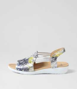 Udhays W Navy Silver Floral Leather Elastic Sandals by Ziera at Ziera NZ