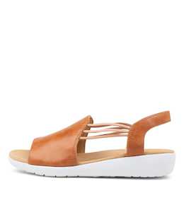 Udhays W Tan Leather Elastic Sandals by Ziera at Ziera NZ