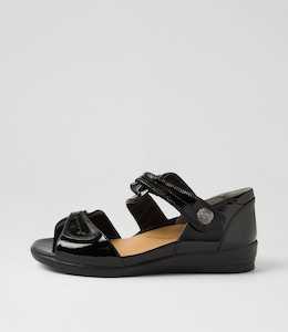 Doxie W Black Wrinkle Patent Sandals by Ziera at Ziera NZ