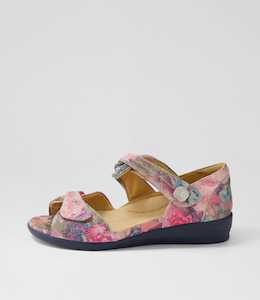 Doxie W Fuchsia Floral Leather Sandals by Ziera at Ziera NZ