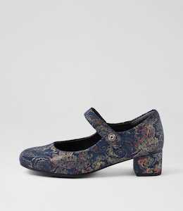 Kitty W Navy Royal Print Suede Mary Jane Heels by Ziera at Ziera NZ