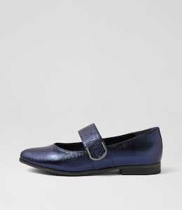 Okla Xf Navy Squares Leather Flat Shoes by Ziera at Ziera NZ