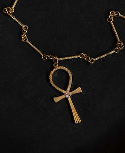 Ankh Necklace - 22k Gold Vermeil, Peach Zircon