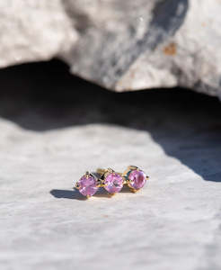 Three Graces Studs - 18k Yellow Gold, Pink Sapphire