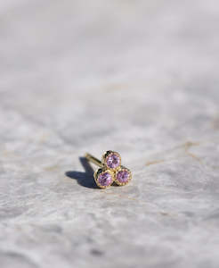 Three Friends 2mm Studs - 18k Yellow Gold, Pink Sapphire