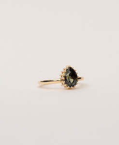 Eros Engagement Ring - 18k Yellow Gold, Pear Cut Green Sapphire 2.15 carat