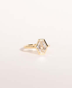 Frida Engagement Ring - 18k Yellow Gold, Elongated Hexagonal Step Cut Lab Grown …