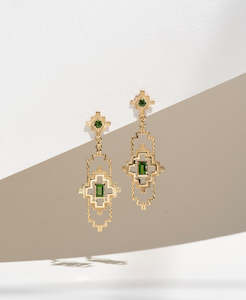 Munay Earrings - 22k Gold Vermeil, Chrome Diopside