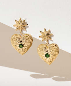 Brave Heart Earrings - 22k Gold Vermeil, Chrome Diopside