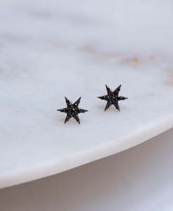 Mini Anahata Studs - 9k Yellow Gold, Black Diamond