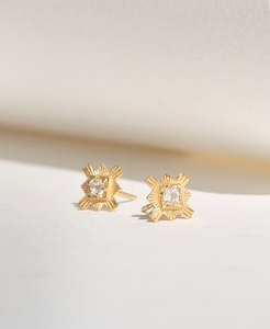 Inka Studs - 22k Gold Vermeil, White Zircon