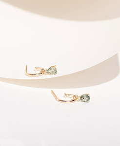 Dew Drop Hoops - 9k Yellow Gold, Green Sapphire