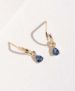 Dew Drop Hoops - 9k Yellow Gold, Blue Sapphire