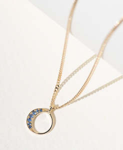 New Moon Necklace - 9k Yellow Gold, Ceylon Sapphire