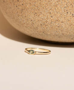 Mon Petit Stacker Ring - 9k Yellow Gold, Marquise Cut Green Sapphire