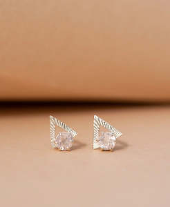 Violet Studs - 925 Sterling Silver, Rose Quartz