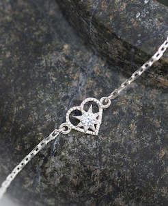 Kind Heart Bracelet - 925 Sterling Silver, White Zircon