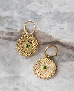 Helios Earrings - 22k Gold Vermeil, Chrome Diopside