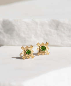 Inka Studs - 22k Gold Vermeil, Chrome Diopside