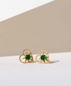 Kind Heart Earrings - 22k Gold Vermeil, Chrome Diopside