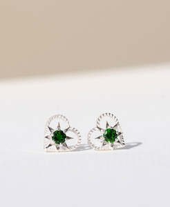 Kind Heart Earrings - 925 Sterling Silver, Chrome Diopside