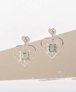 Shining Heart Earrings - 925 Sterling Silver, Green Amethyst