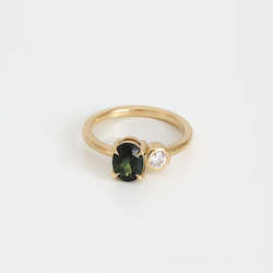 Green Sapphire & Bezel Set Diamond Mismatch Ring