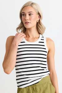 RE:UNION Cobble White Black Stripe Rib Cutaway Tank