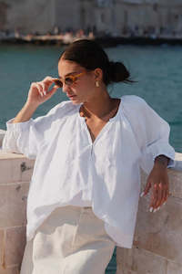 RE:UNION Revolutionary White Linen Relaxed Top