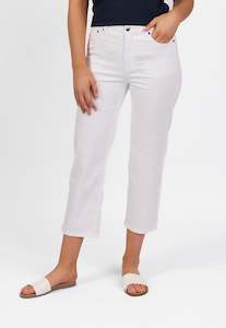 Vassalli  White Lightweight Slim Leg 7/8 Length Pant With Fly