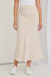 RE:UNION Bliss Natural Linen Bias Midi Skirt