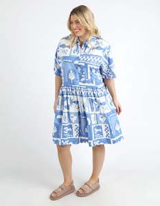 Elm Holiday Sun Dress Cerulean Holiday Print