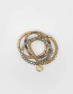 Stella + Gemma BRACELET SET 4 GREY QUARTZ BEADS GOLD LIINKS