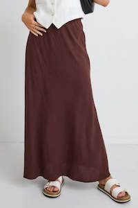 Re:Union Lagos Chocolate Floaty Bias Cut Maxi Skirt