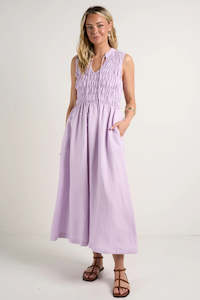 RE:UNION Explorer Lilac Sleeveless Shirred Midi Dress