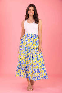 Charlo Kara Midi Dress Blue Yellow