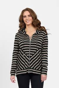 Vassalli Merino Zip Up Hooded Jacket | Forest/Twig Stripe